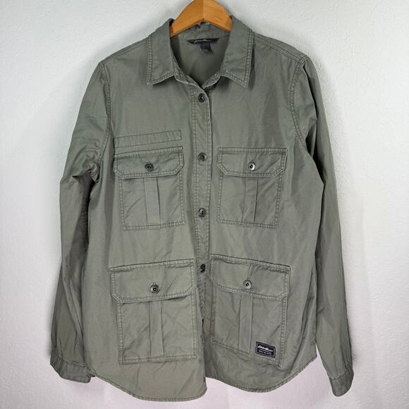 Women's Eddie Bauer Military Green Cargo Shirt Jacket Size L Tall - Picture 1 of 7